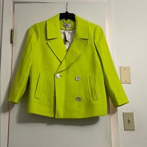 J Crew Bright Neon Kiwi Peacoat Size 10